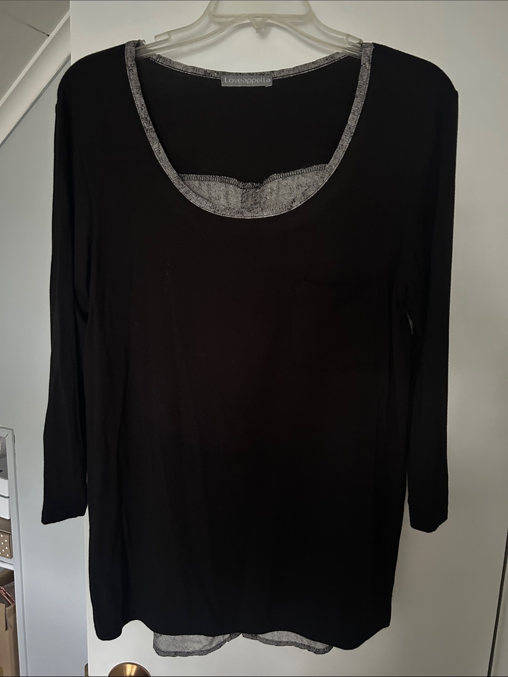 Loveappella Black Long Sleeve Scoop Neck Top with Heather Trim